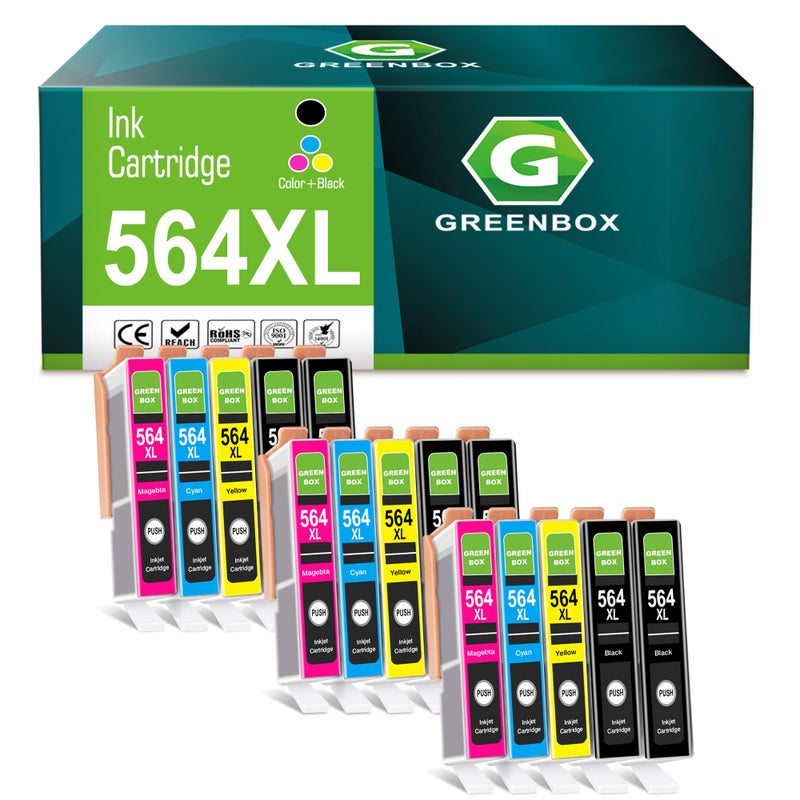 GREENBOX 564XL Ink Cartridge Combo Pack Replacement for HP 564XL 564 XL Ink Cartridge Black/Color for DeskJet 3520 3522 Officejet 4620 Photosmart 5520 6510 6520 7520 7525 Printer Ink 564XL, 15 Pack - Image 1